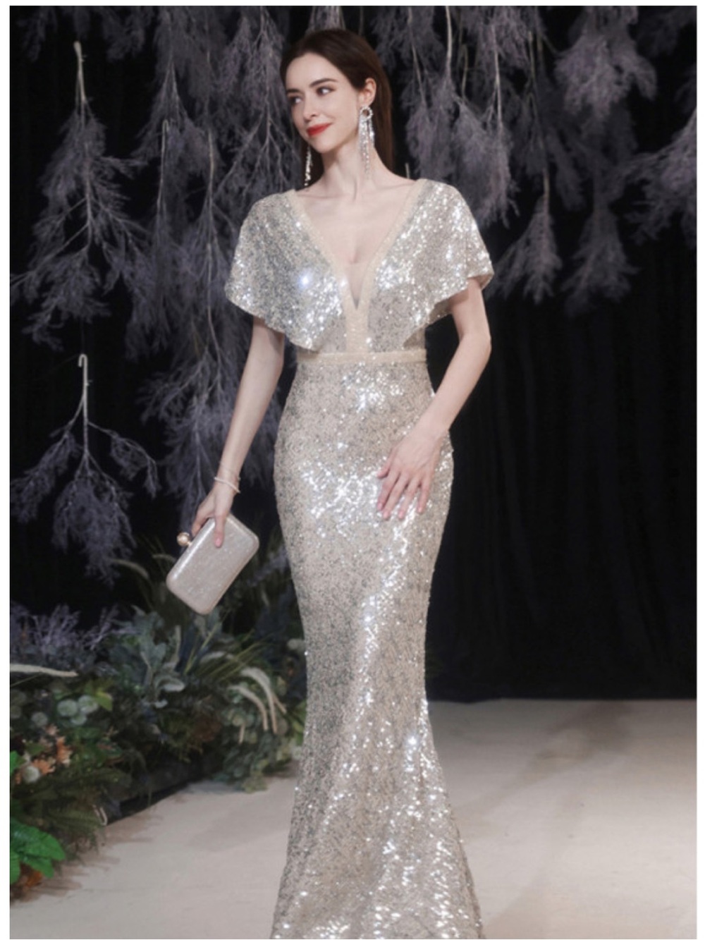 Sequin Evening Gown in Champagne by